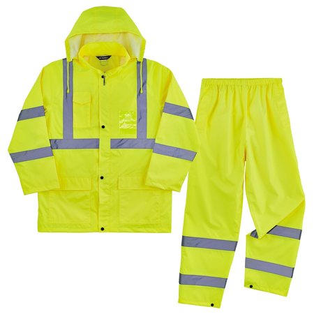 GLOWEAR BY ERGODYNE Lightweight HV Rain Suit, Lime, Size L 8376K